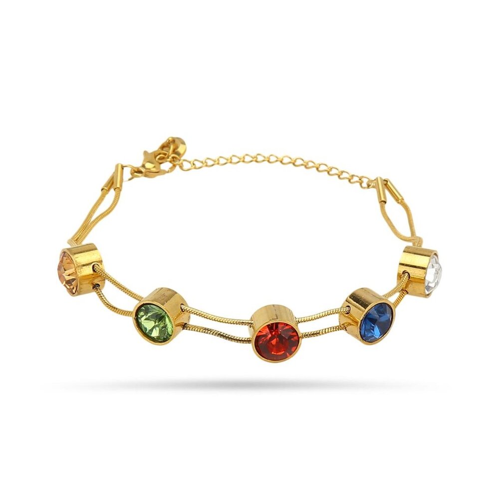 Vibrant Multi-Stone Gold-Tone Bracelet